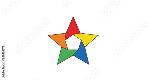 A dynamic and vibrant star icon composed of a spectrum of colorful geometric triangles, symbolizing unity, achievement, and diverse excellence in a visually appealing graphic design element