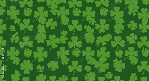 A repeating pattern of green shamrocks on a dark green background, symbolizing luck and St. Patrick's Day.