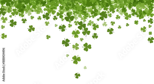 A cascade of green shamrocks falling from the top of a white background, creating a festive St. Patrick's Day theme.