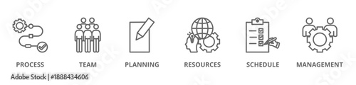 Workflow banner web icon illustration concept with icon of proccess, team, planning, resources, schedule and management design banner .