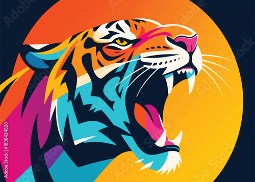Colorful Modern Tiger Head Illustrator Artwork Creative Design Template 