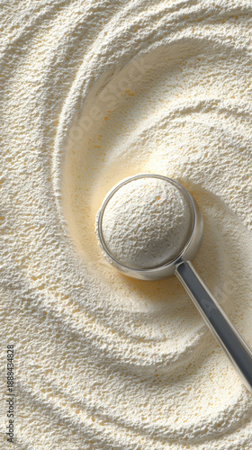 Measuring scoop in white protein or milk powder texture