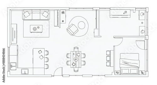 Architectural floor plan of a modern house interior design.