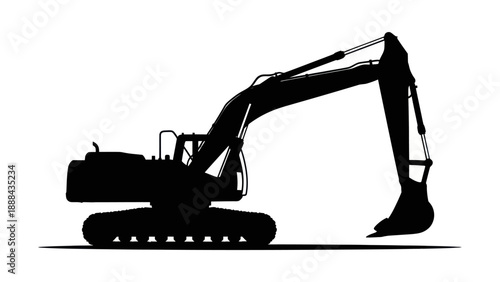 Silhouette of an excavator on a white background, construction machinery, industrial equipment