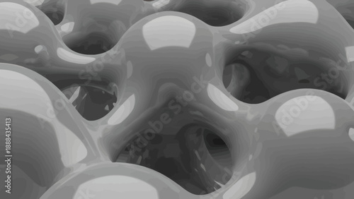 Abstract Gray Organic Structure with Bubbles and Holes, Smooth Texture