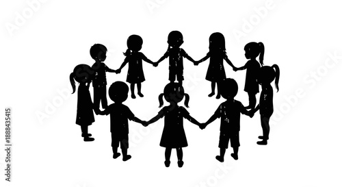 Diverse Group of Children Holding Hands in Unity, Symbolizing Friendship and Childhood