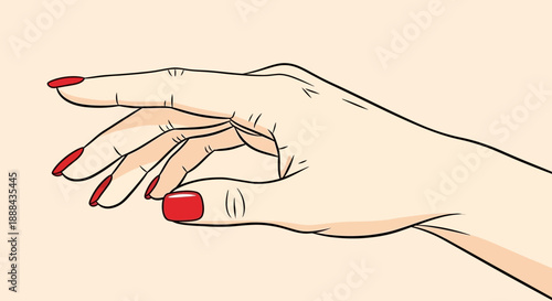 Elegant Female Hand with Red Nail Polish Reaching Out Gently Vector Illustration