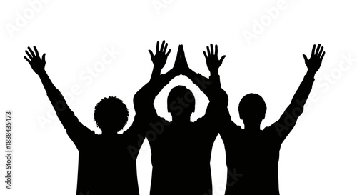 Diverse Group of People Celebrating Together with Raised Arms, Silhouette