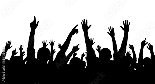 Silhouette of Diverse Crowd with Hands Raised in Celebration or Excitement
