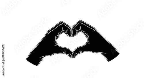 Black Silhouette of Hands Forming a Heart Shape Against a White Background