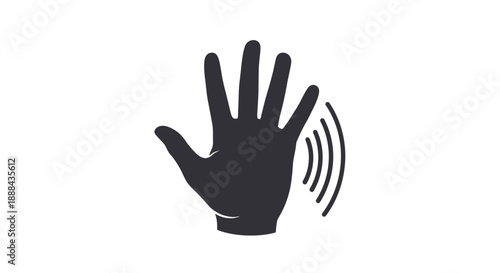 Waving Hand Icon with Motion Waves Symbolizing Greeting, Welcome, or Notification