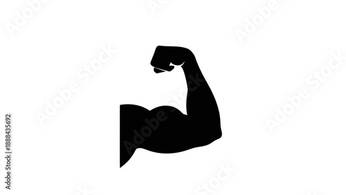 Black Silhouette of a Flexed Bicep Muscle on White Background