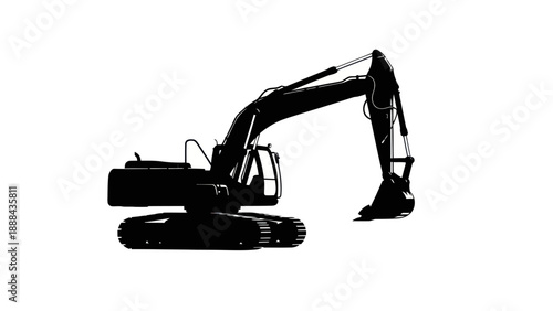 Silhouette of an Excavator Machine on White Background