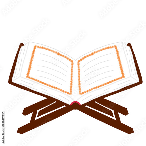 illustration of an open Quran on a wooden stand
