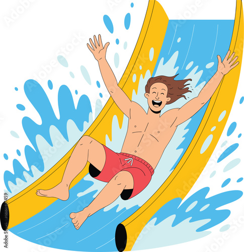 Man with waterpark fun activity vector on white background.