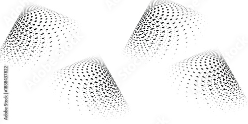 Halftone dotted monochrome ornamental background frame. Vector pattern of dots, particles, circles. Circular mosaic, maze.