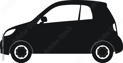 Stylized black silhouette of a modern car with a detailed wheel