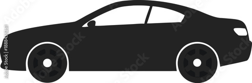 A simplified black silhouette of a sports car with a visible wheel