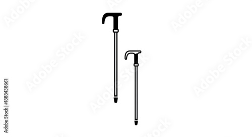 Two walking canes of different sizes isolated on white background.