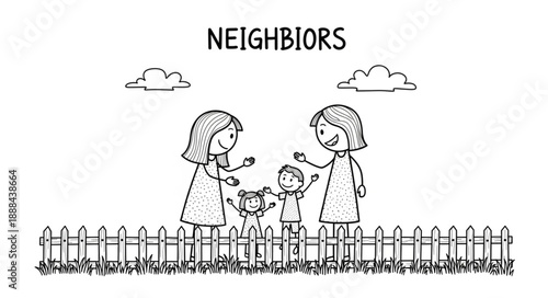 Two women and a child interacting over a fence.