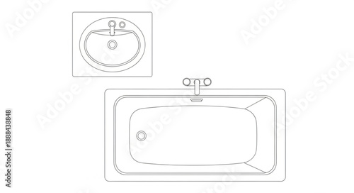 Vintage Bathtub Illustration with Emblem Above.