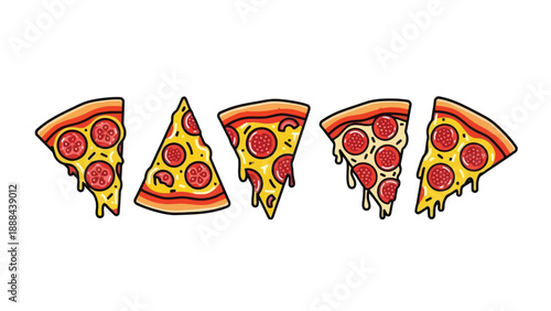Delicious pepperoni pizza slices with melted cheese, hand-drawn illustration.