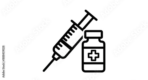 Syringe And Medical Vial Outline Icon For Healthcare
