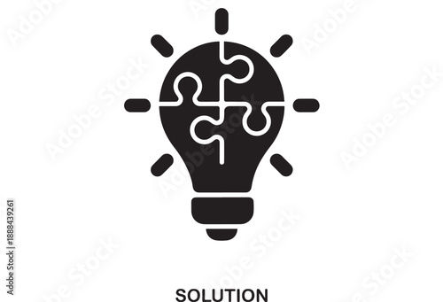 Black silhouette of a lightbulb icon composed of interlocking puzzle pieces, symbolizing a creative idea or solution