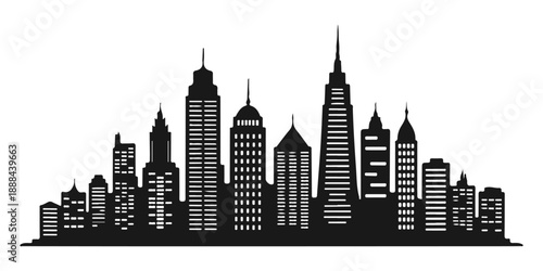 landscape with high skyscrapers black silhouette
