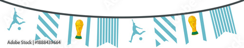 String of argentina flags and soccer trophies bunting suitable for sports event promotions, celebrating victories, soccerthemed designs, or cultural displays.
