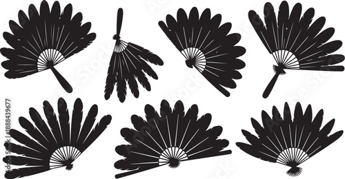 Collection of black hand fans on white background