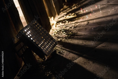 Light and Shadow Play in Dusty Attic Abstract Composition of Texture, and Architectural Elements.