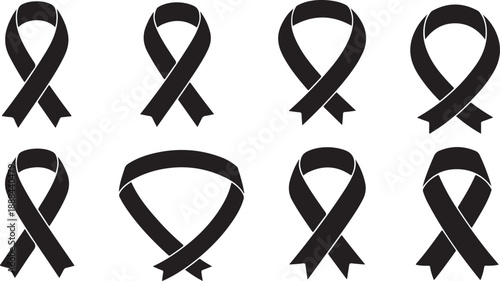 Black awareness ribbons on white background for support causes