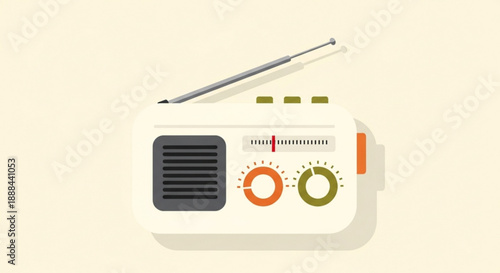 Retro style radio with antenna and dials on a beige background symbolizing vintage communication and music