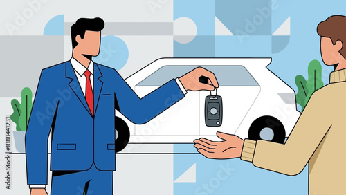 Business Transaction of Car Key Exchange Between Man and Service Agent