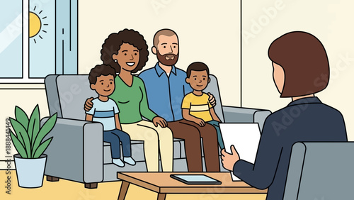 Family Counseling Session with Therapist in Cozy Living Room