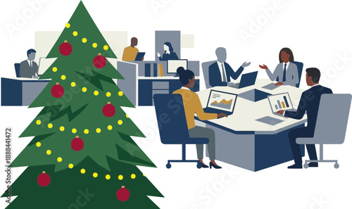 Festive Office Workers Celebrating Christmas in Workplace