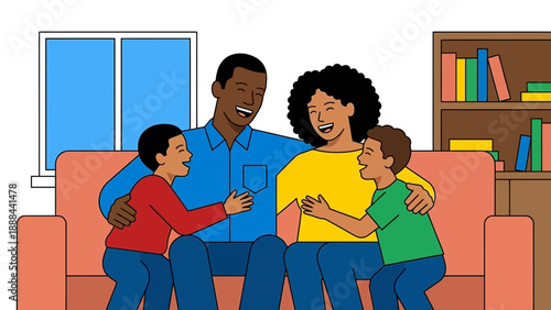 Happy Family Reading Together in Cozy Living Room