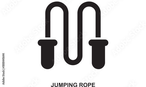 Black flat design icon of a jump rope with rounded handles on a white background, representing fitness and exercise.