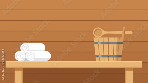 Sauna Room with Wooden Bench and Towels for Relaxation