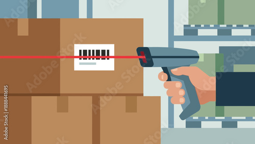 Security Scanner Inspecting Parcel with Laser Device in Warehouse