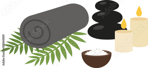 Spa and Wellness Scene with Towels Candles and Stones