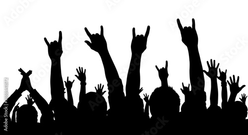 Energetic Crowd Silhouette with Hands Raised in Celebration at a Concert or Event