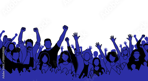 Diverse Crowd of People Raising Hands in Celebration or Support