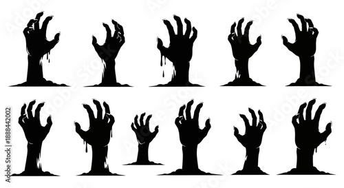 Collection of Spooky Zombie Hands Emerging from the Ground Vector Set
