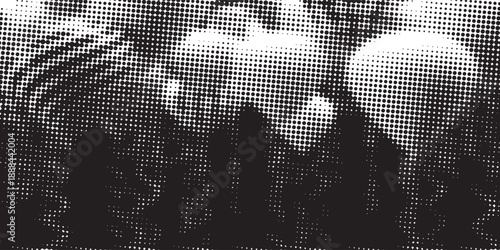 Halftone faded gradient texture. Grunge dirty speckle background. White and black sand noise wallpaper. Retro pixelated comic vector backdrop. eps10