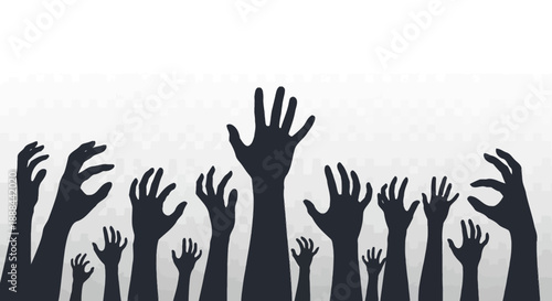 Silhouette of Many Reaching Hands Rising from Below Against a Textured Background