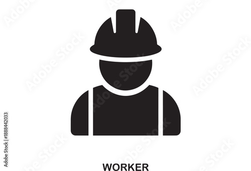 Simple black icon of a person wearing a hard hat, representing a worker or construction employee, on a white background