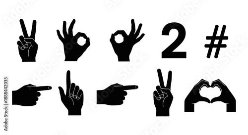 Set of Black Silhouette Hand Gestures and Symbols for Design, Vector Graphics