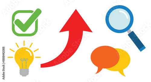 Icons representing success growth ideas and communication concepts